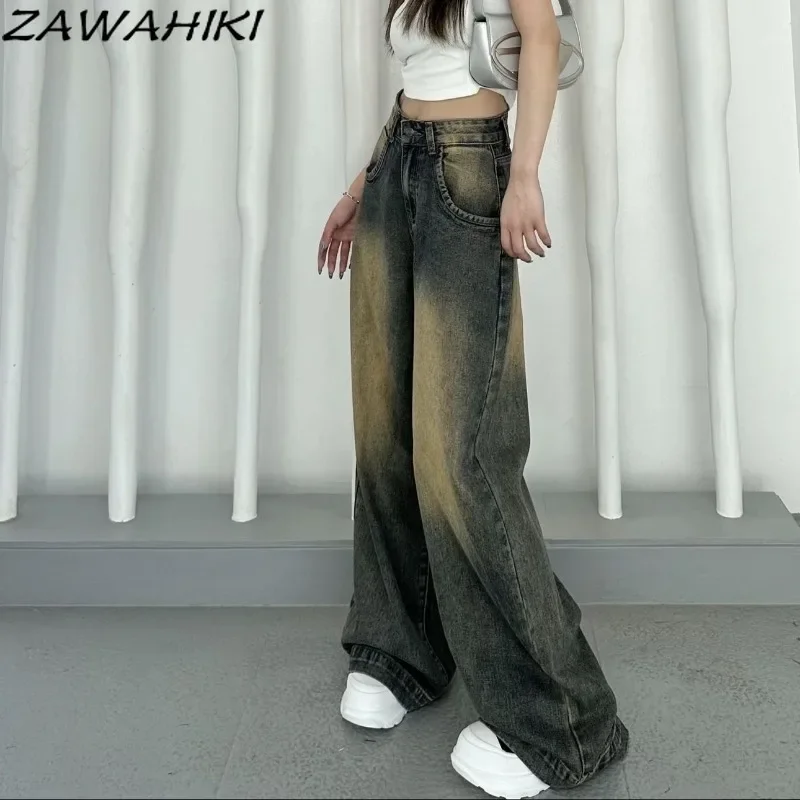 Imagem -06 - Calça Jeans Folgada de Cintura Alta Feminina Angustiada com Todos os Fósforos Moda Casual Y2k Estética Senhora do Escritório Kpop Calça de Desejo