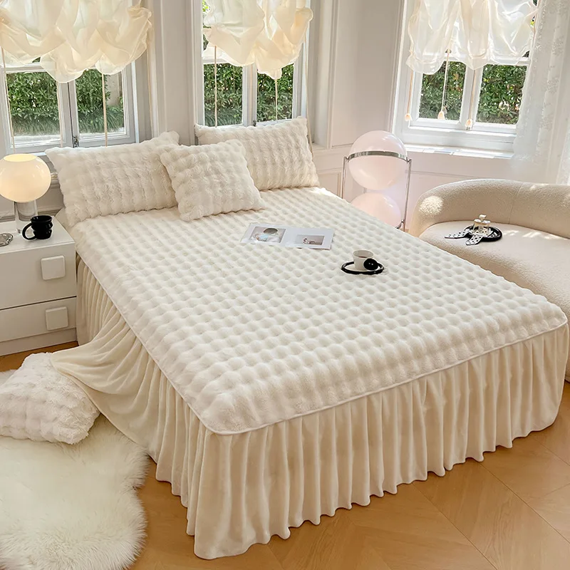 

Autumn and winter rabbit plush bed skirt crystal plush milk plush bed skirt to keep warm and comfortable