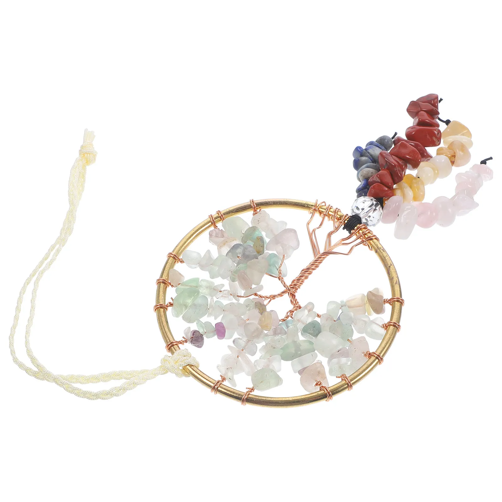 Stone Life Tree Hanging Ornament Rear View Mirror Pendant Car Interior Hanging Decor Creative Car Accessories Crystal Suncatcher