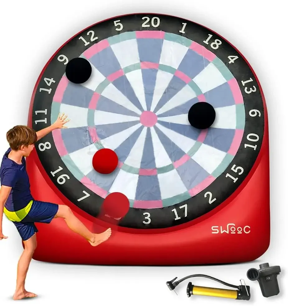 

Games - Giant Kick Darts (Over 6ft Tall) with 15+ Games Included - Jumbo Soccer Darts with Air Pump - Big Inflatable Games