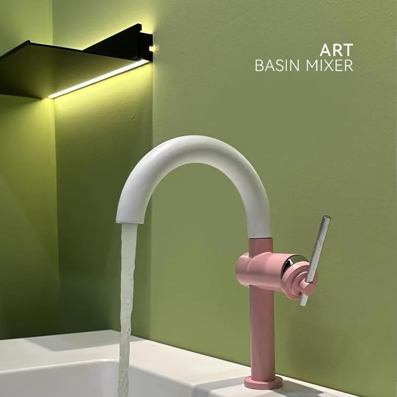 

New Pink Love Basin Faucet Hot and Cold Bathroom Single Lever Brass Sink Mixer Decked Rotation Sink Mixer