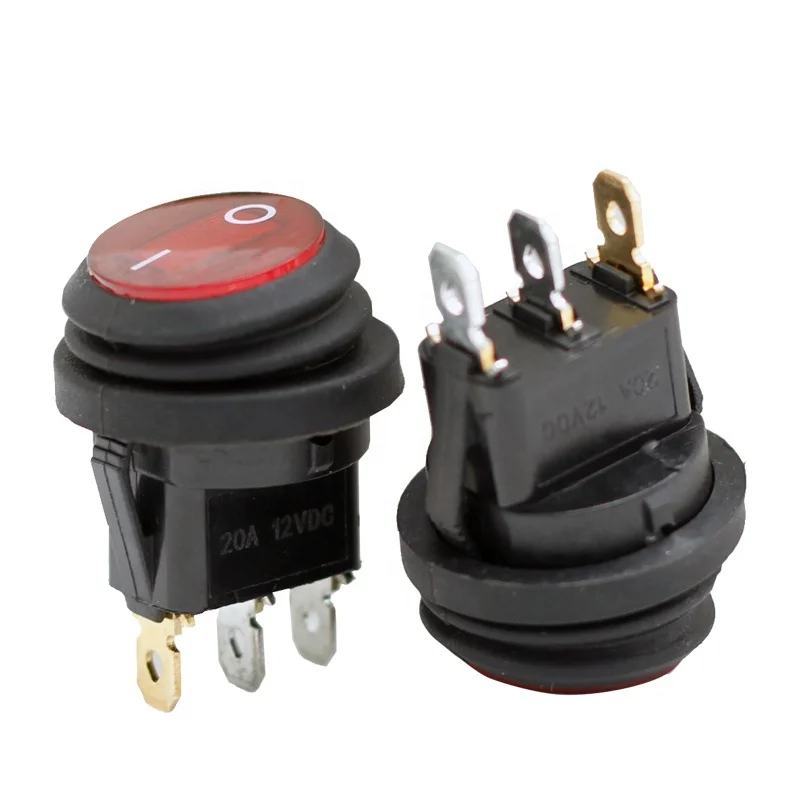 

12V 20A Red LED Lighted Round on Off 3 Pins Waterproof Rocker Switches