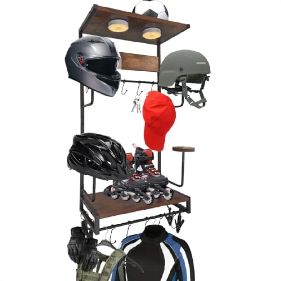 

Motorcycle Helmet Rack Wall Mount Retro Rust Helmet Hanger Gear Storage Helmet Stand Display Holder Accories for Men with Wood