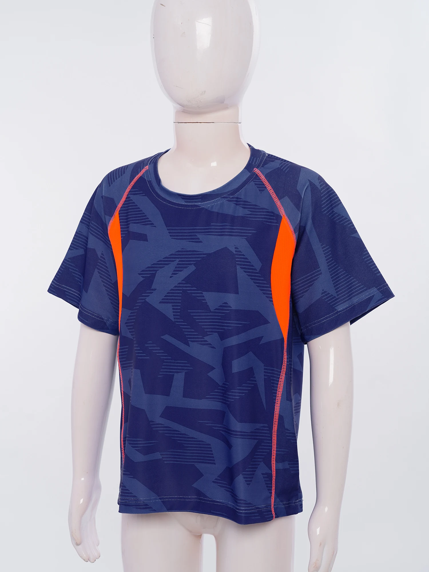 Dziecięca odzież sportowa Chłopięcy oddychający top sportowy Mundur piłkarski z krótkim rękawem Szybkoschnący T-shirt z nadrukiem geometrycznym Kostium treningowy