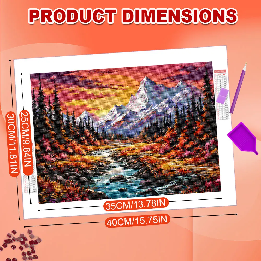 Huacan 5D DIY Diamond Painting Fall Snowy Mountain Streams Diamond Mosaic Landscape Complete Kit Decorative Paintings - view 2