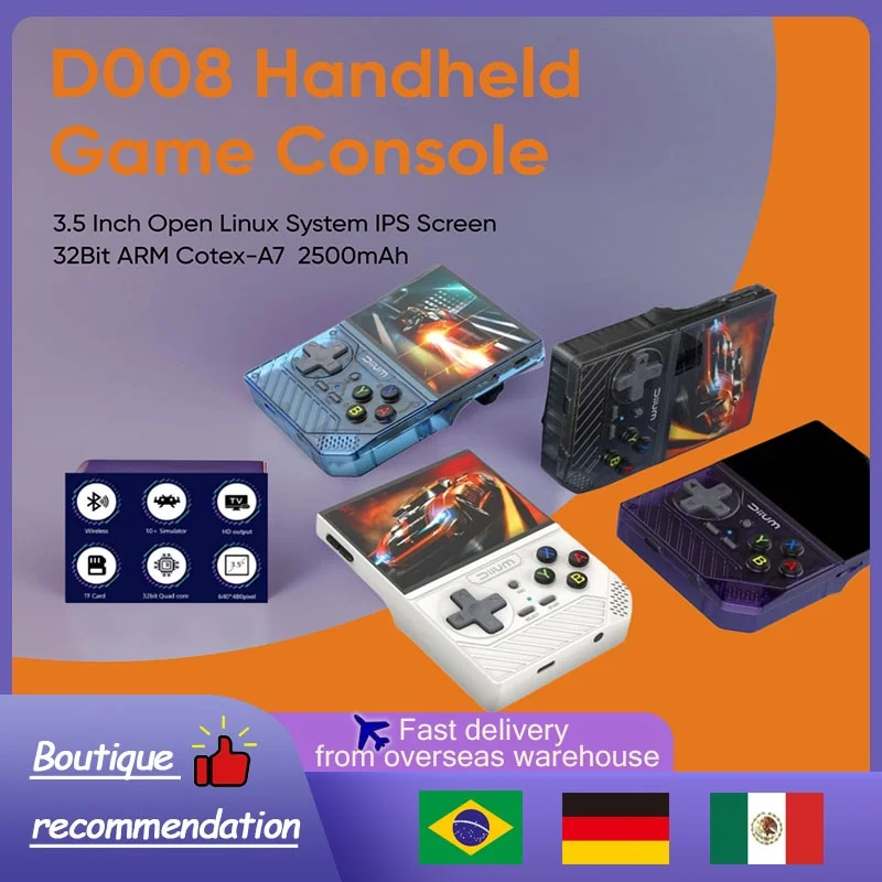 D008 Handheld Game Console Video Game Consoles Open Linux System IPS Screen 3.5 Inch 32Bit ARM Cotex-A7 2500mAh Gifts D007 Plus