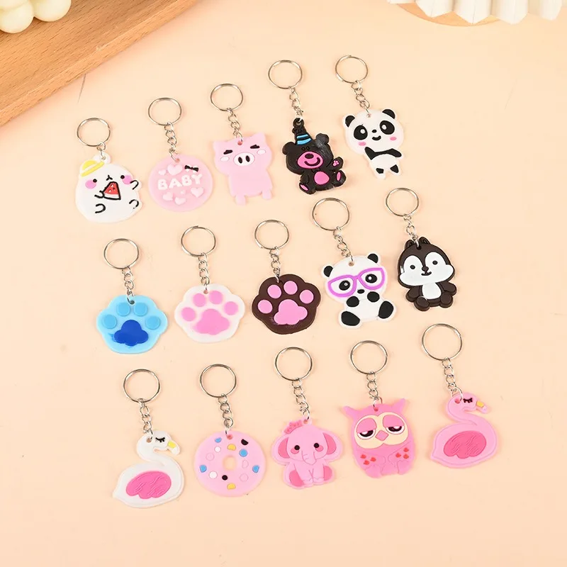 10pcs/Lot PVC Cute Cartoon Keychain Dinosaur Unicorn Soft Rubber Key Ring Keyring Gift Bag Pendant Ornaments Doll kids gifts