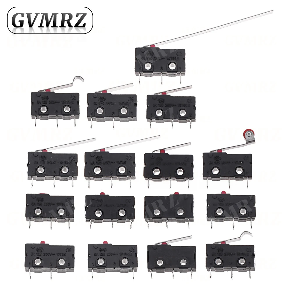 10PCS Micro Switch Copper Contact 5A 125/250V Mini Limit Switch No Nc 2/3Pin Roller Arc Rod Quick Button Switch