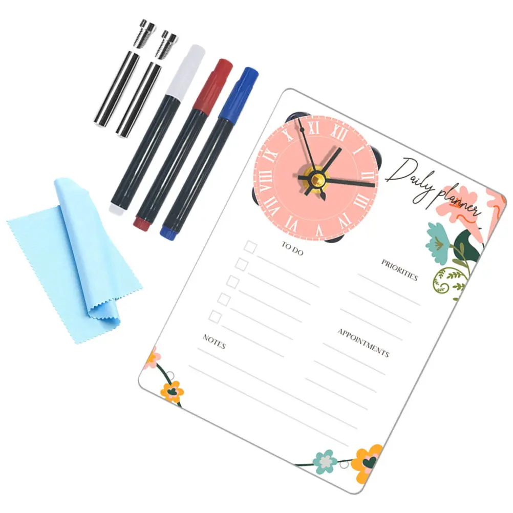 

1 Set Acrylic Standing To Do List Board With Clock Clear Dry Erase Tabletop Planner For Office Desk Multi-Function Memo Board