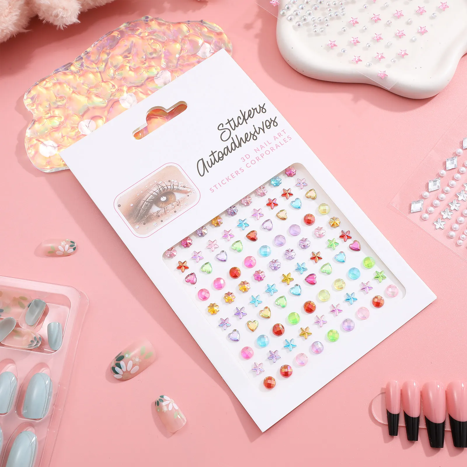 

7 Sheets Glitter Rhinestone Face Stickers Set Stars Moons Shapes Self Adhesive Makeup Jewels for Festival Halloween Party Body