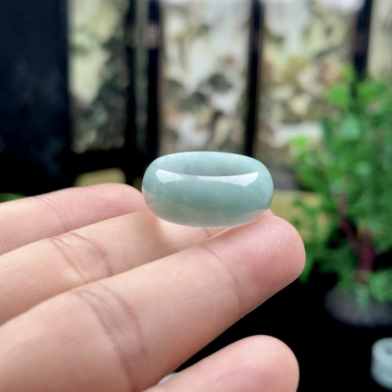 

Natural Jade A-grade Wide Blue Water Oil Green Jade Ring Boutique Fashion Men's Accessories Personalized Holiday Gift