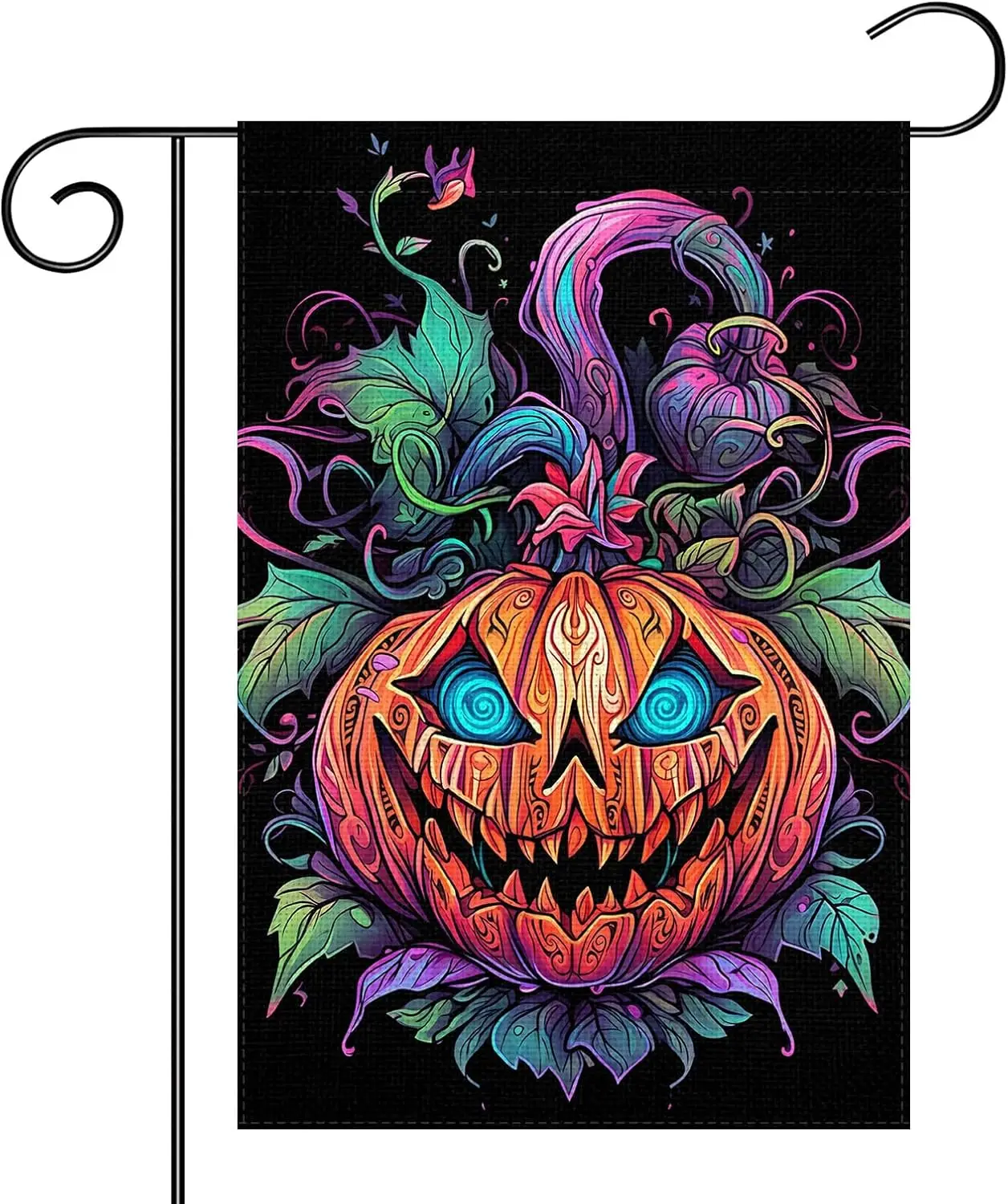 Halloween Garden Flag 12×18 Inch Double Sided Burlap Colorful Psychedelic Neon Pumpkin Yard Flag for Outdoor Home Porch Lawn bbp