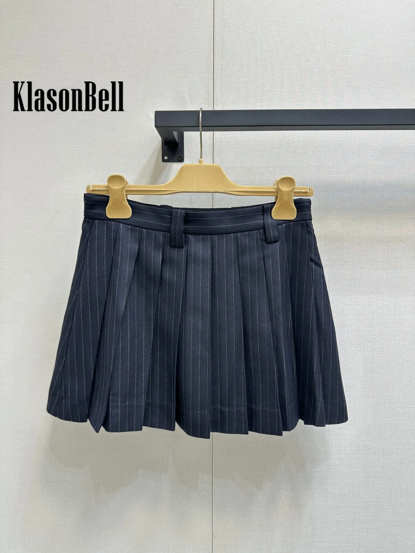 8.15 Klasonbell Women Classic Letter Embroidery Striped Lapel Collar Zipper Jacket Or Pleated Mini Skirt Wool Blend Set