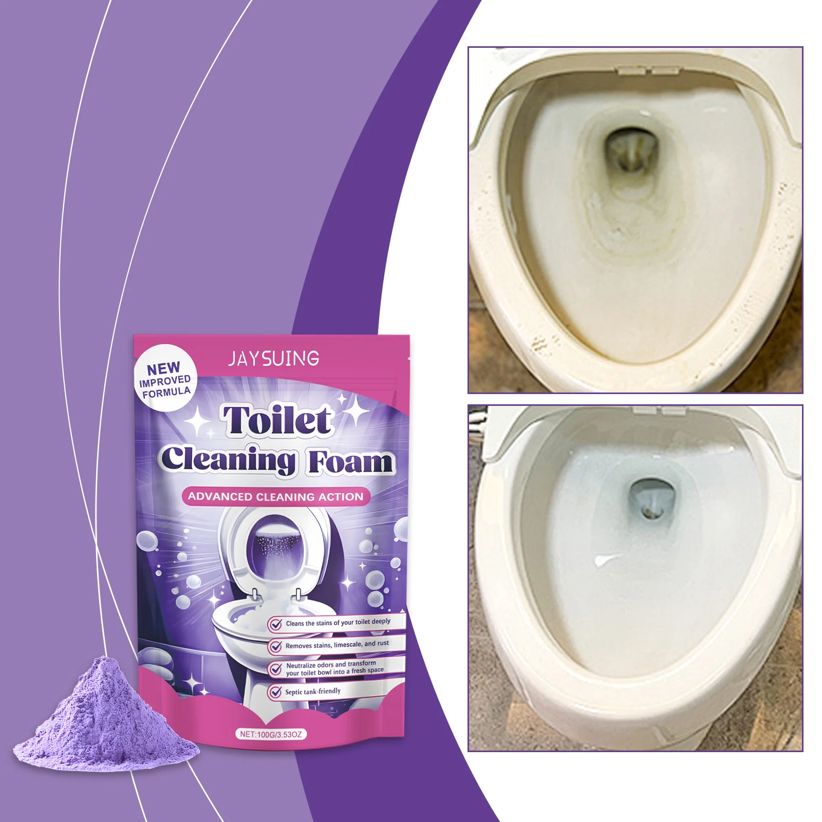 Powerful Toilet Bowl Cleaner Powder Remove Urine Stains Yellow Dirts Eliminate Odors Refreshing Bathroom Toilet Descaling Agent
