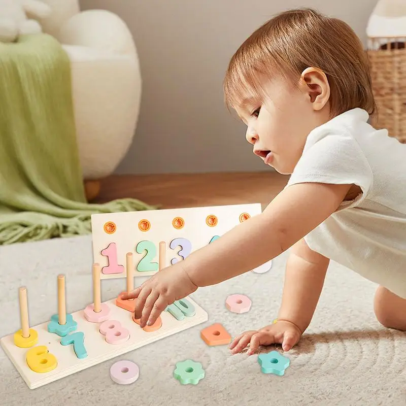 Counting Shape Stacker Puzzle Board Wooden Number Puzzle Matching Montessori Toys Number Counting Game Math Stacking Block