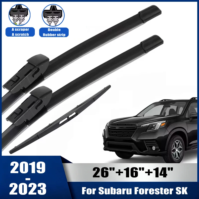 Wiper Front & Rear Wiper Blades Set For Subaru Forester SK 2019-2023 Windshield Windscreen Window Brush 26''+16''+14''