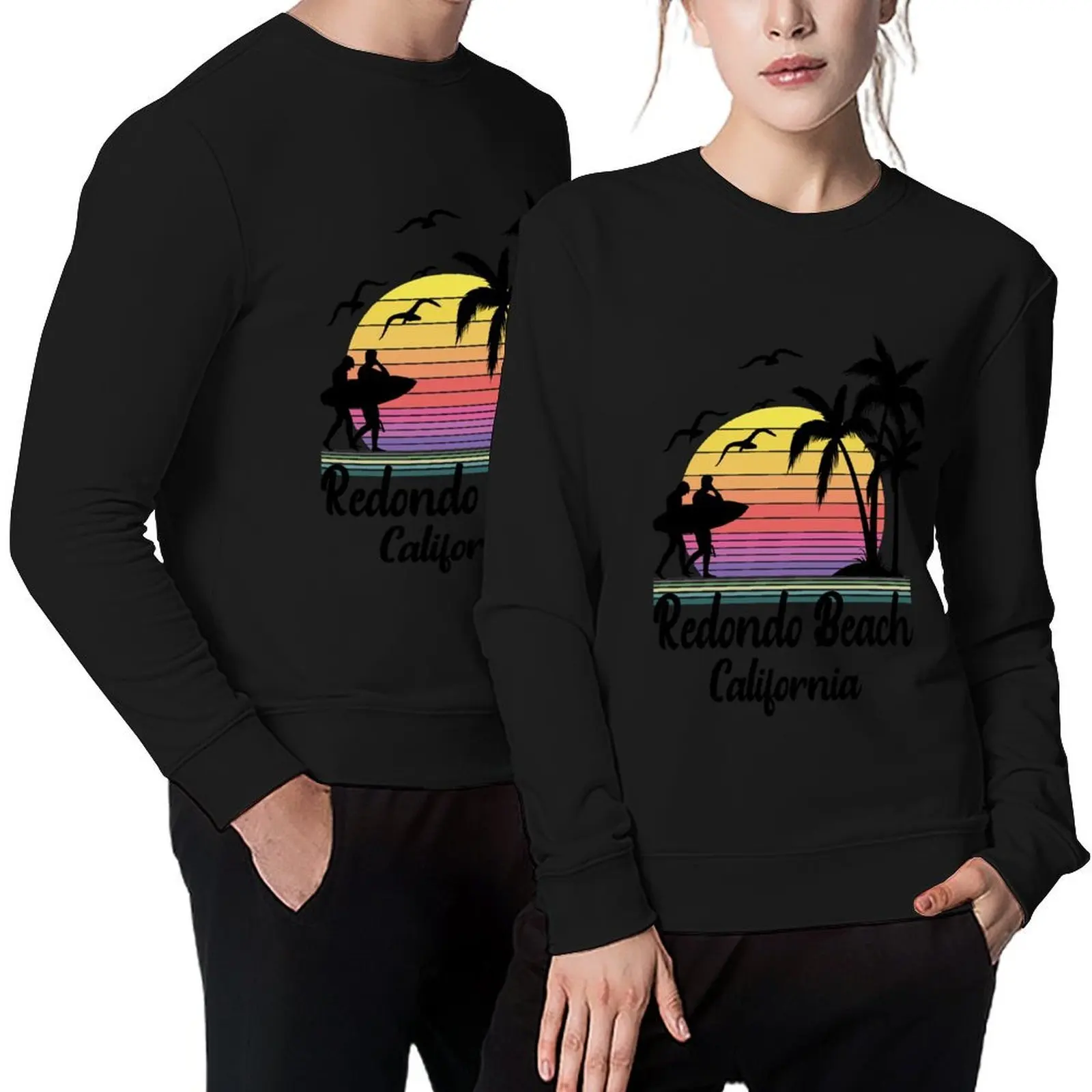 Redondo Beach كاليفورنيا شاطئ البحر ريترو غروب الشمس البلوز الرجال معطف الملابس الجمالية أنيمي ملابس الرجال البلوز