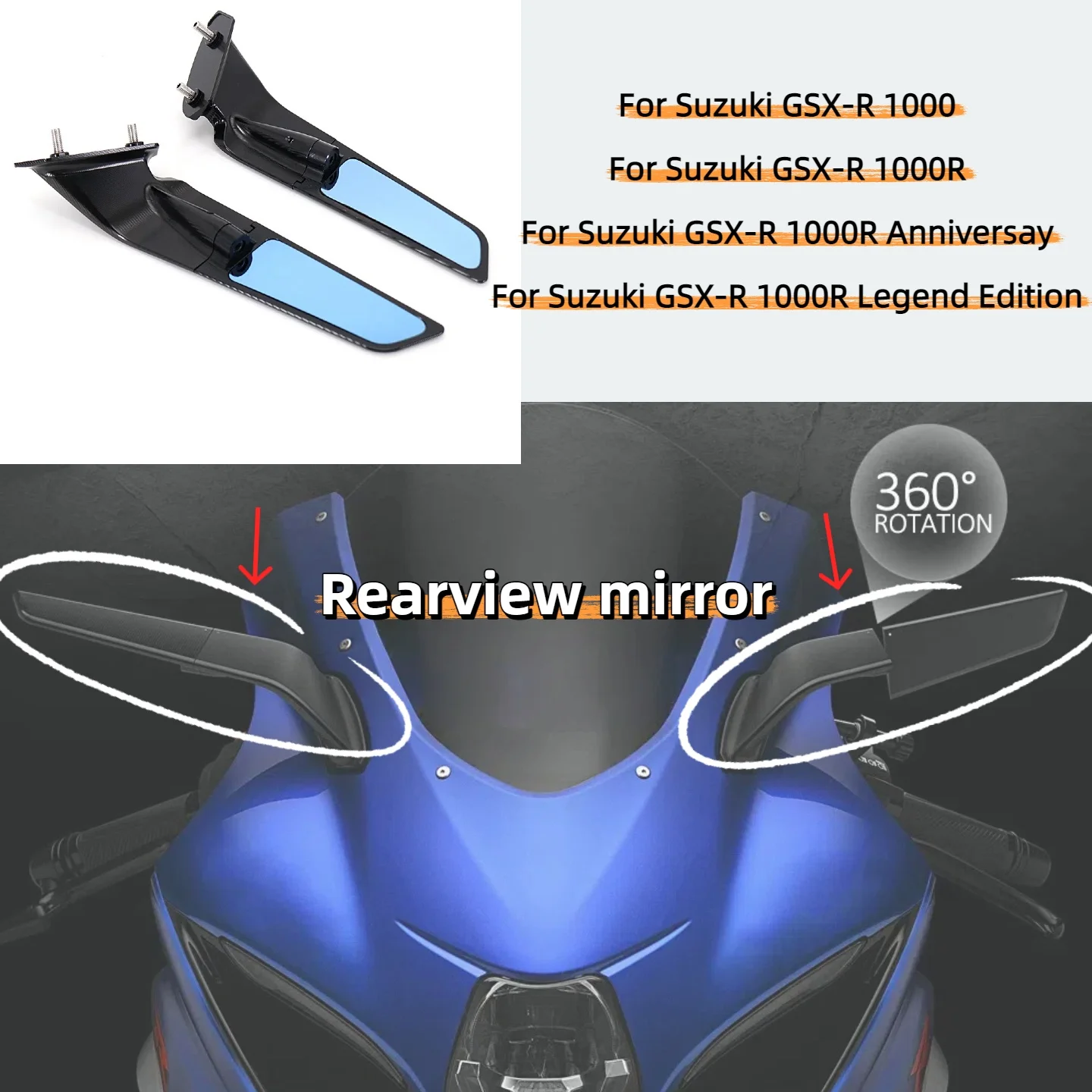 

New Rearview mirror For Suzuki GSX-R1000 GSXR 1000 R Mirrors Sports Winglets Mirror Kits Adjustable Mirrors Motorcycle Wing