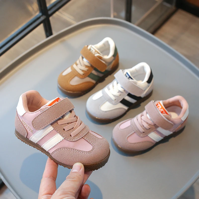 

Children's Sneakers 0-6 Years Old Beige Boys Girls Single Shoes Four Seasons Models Pink Hundred with Non-slip Kids Gump Shoes