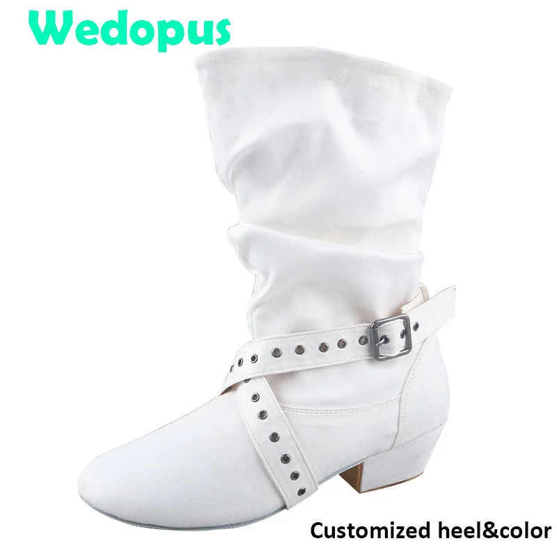 Wedopus-Botas de baile de ante para mujer, botines de vaquero de 28 colores, Color tostado, suela suave para interiores, tacón personalizado