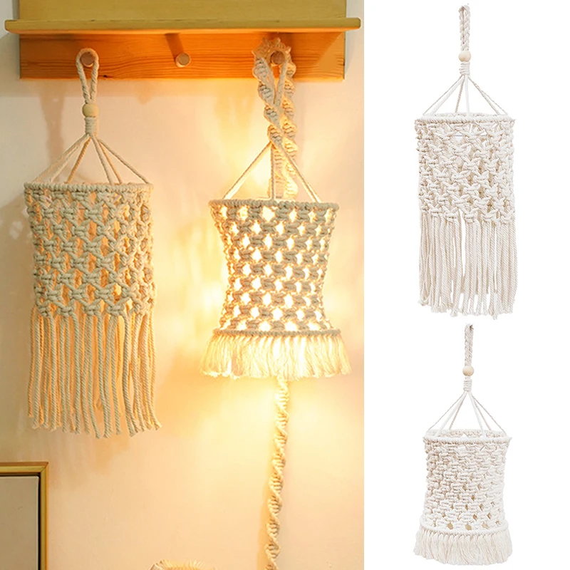 Bohemian Hand-Woven Lampshade Cotton Rope Chandelier Decorative Light Shade Woven Light Cover Home Decor Living Room Bedroom