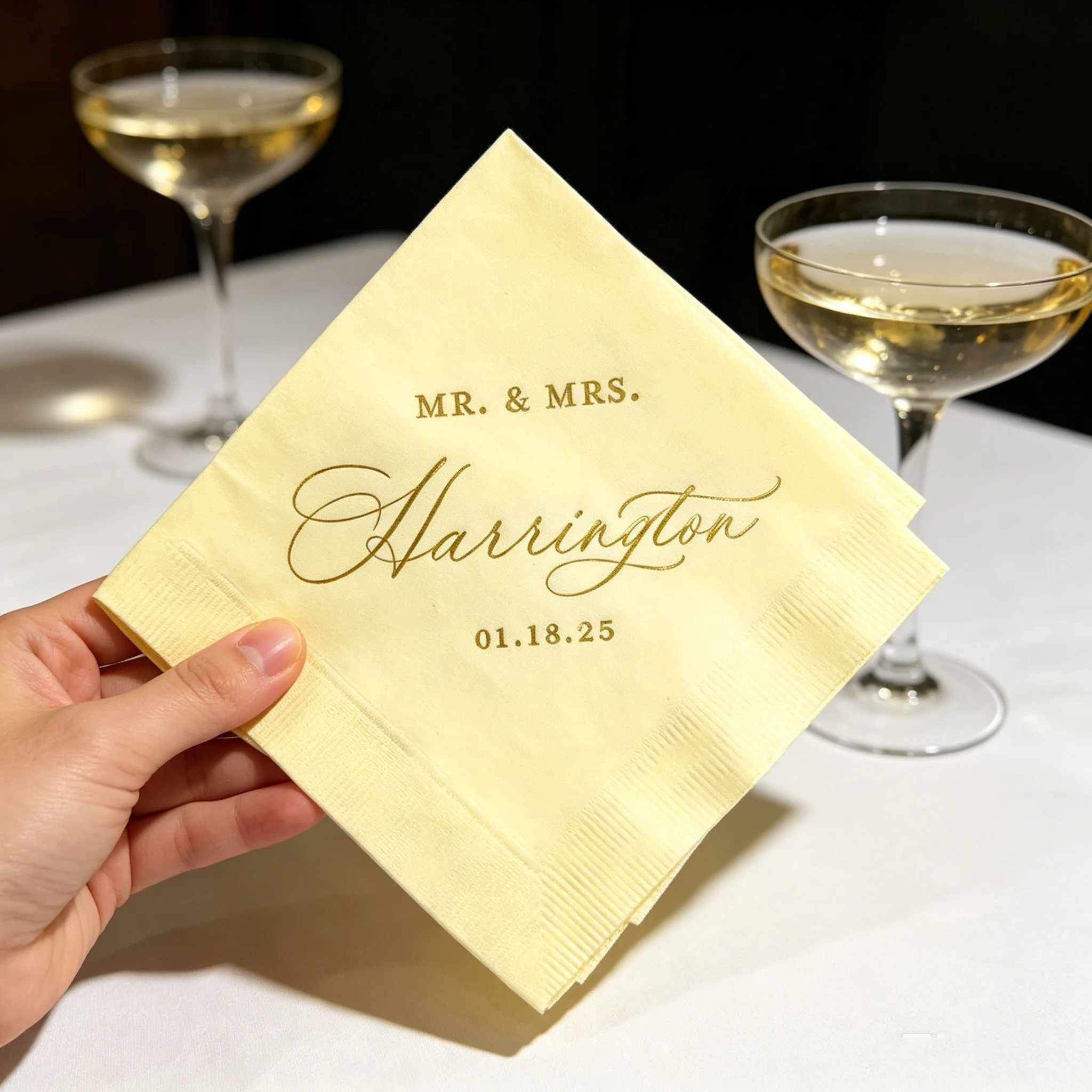 

50pcs Custom Mr. & Mrs. Monogrammed Napkins, Personalized Last Name & Wedding Date Disposable Cocktail Napkins, Multi-Colors for