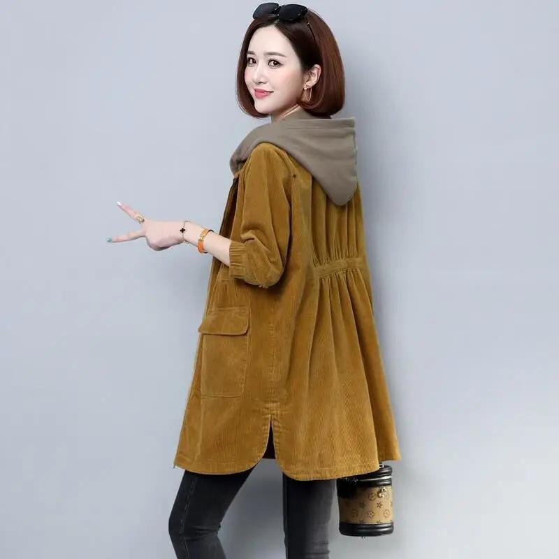 

Corduroy Jacket For Women Nice New Spring Autumn Korean Style Middle-aged Mother Casual Hooded Windbreaker Coat C555