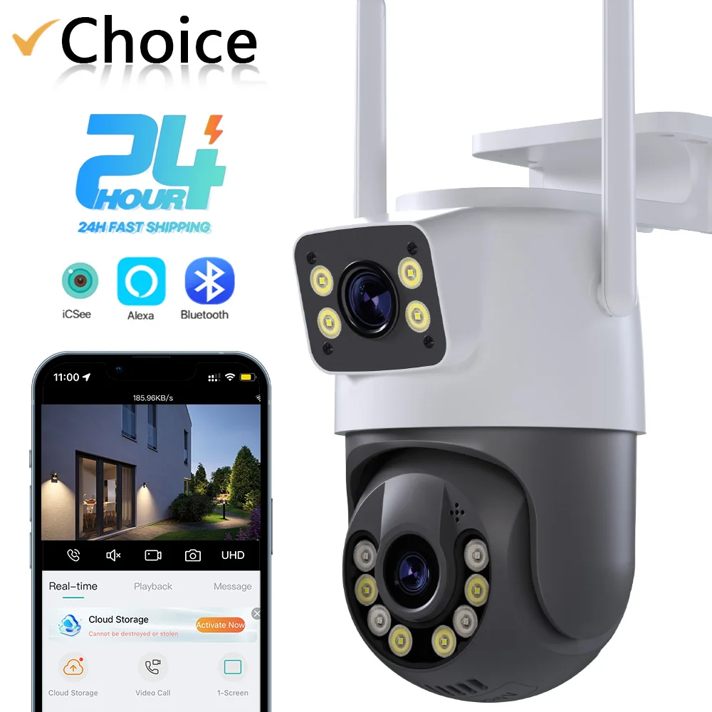 ICsee 8MP WIFI IP Security Camera Outdoor Wireless Surveillance Cameras IP66 Waterproof Night Vision Two-way AI Mobile Tracking