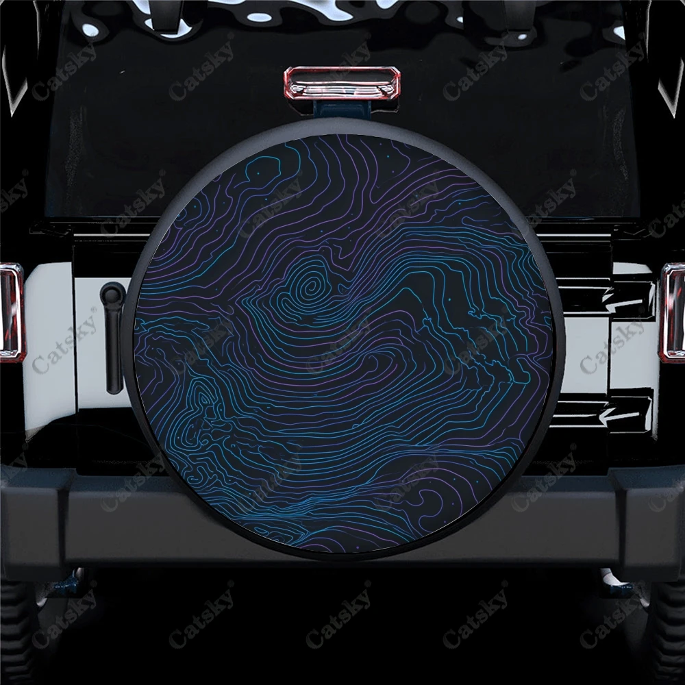 Topographic Pattern Polyester Universal Spare Wheel Tire Cover Custom Tire-Covers for Trailer RV SUV Truck Camper