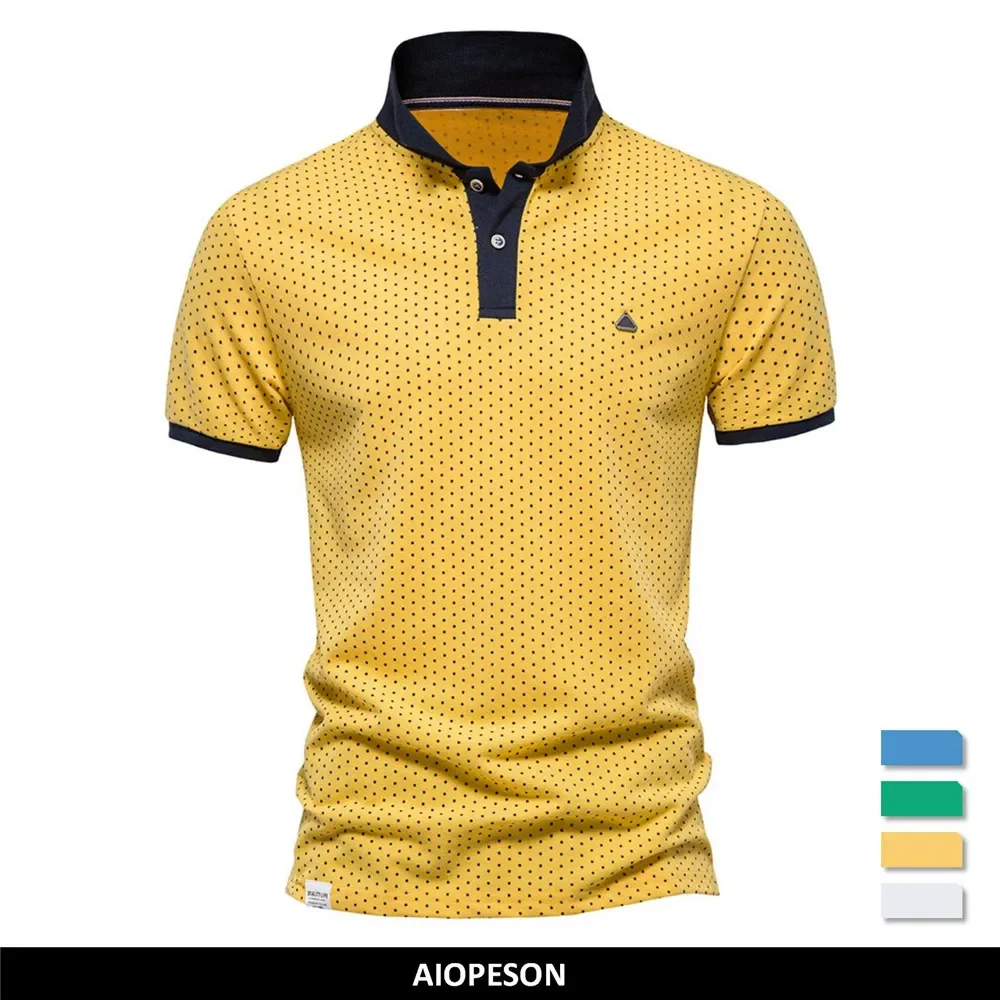 AIOPESON Summer Cotton Printed Men's Polo Shirts - Casual Social Business Style