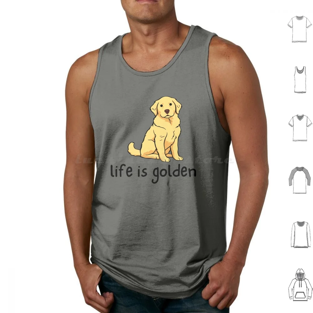 Life Is Golden Retro Dog Funny Tank Tops Vest Sleeveless Golden Retriever Golden Retriever Energy Dogs Pet Pets Memes Dog
