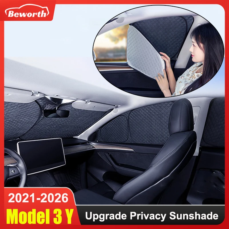Pare-soleil de voiture pour Tesla Model 3 Y Juniper Highland 2020-2025 Pare-soleil de pare-brise Couverture de pare-brise latérale avant Protection de la vie privée occultante