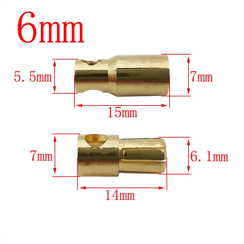 1/2/5Pairs Gold-Plate 5mm 6mm 8mm Male Female Bullet Banana Plug Connector for RC Model ESC Battery