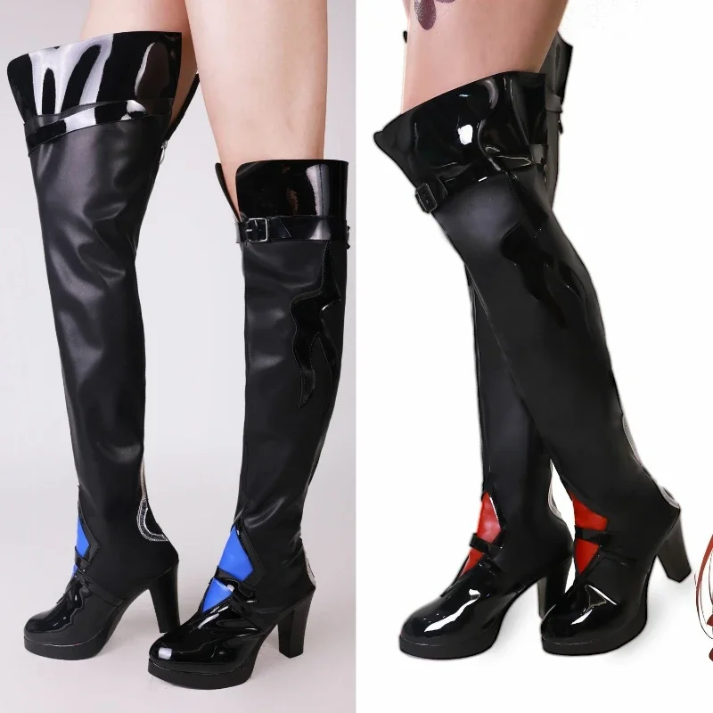 

Game Honkai:Star Rail Galaxy Ranger Acheron PU Leather Metal Buckle Laces Elegant Asymmetry Heels Boots Cosplayers Cosplay Shoes