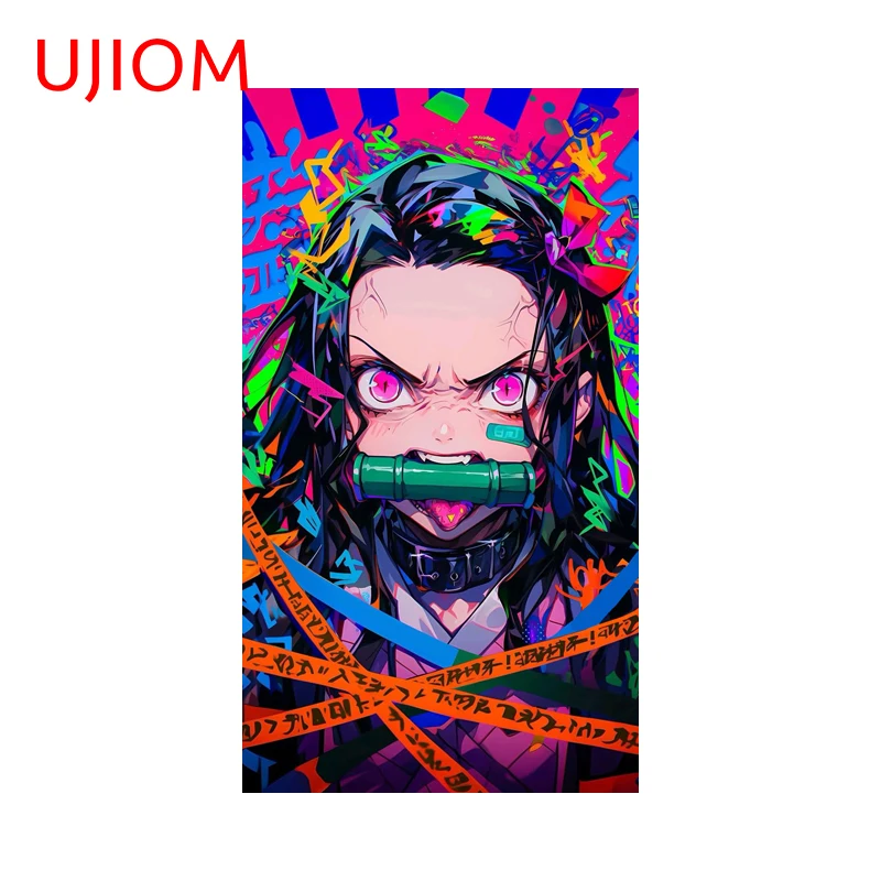UJIOM-Póster artístico de neón de Anime, pegatina de pared Nezuko Kamado, pegatina de chapa de pared para sofá, accesorios únicos de decoración de habitación impermeables
