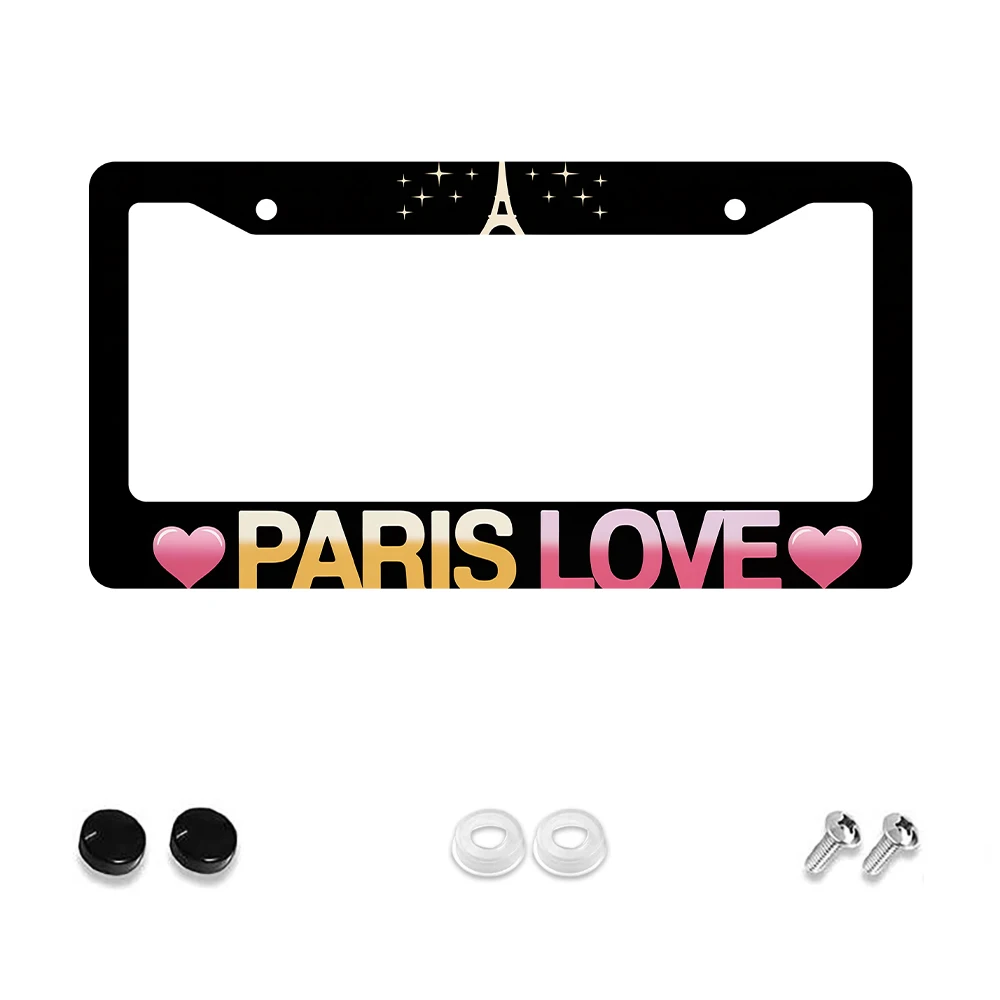

1 шт. черная алюминиевая рамка номерного знака с 2 отверстиями и рисунком Эйфелевой башни Paris Love, 6x12 дюймов, включает комплект винтов, Retro Nove