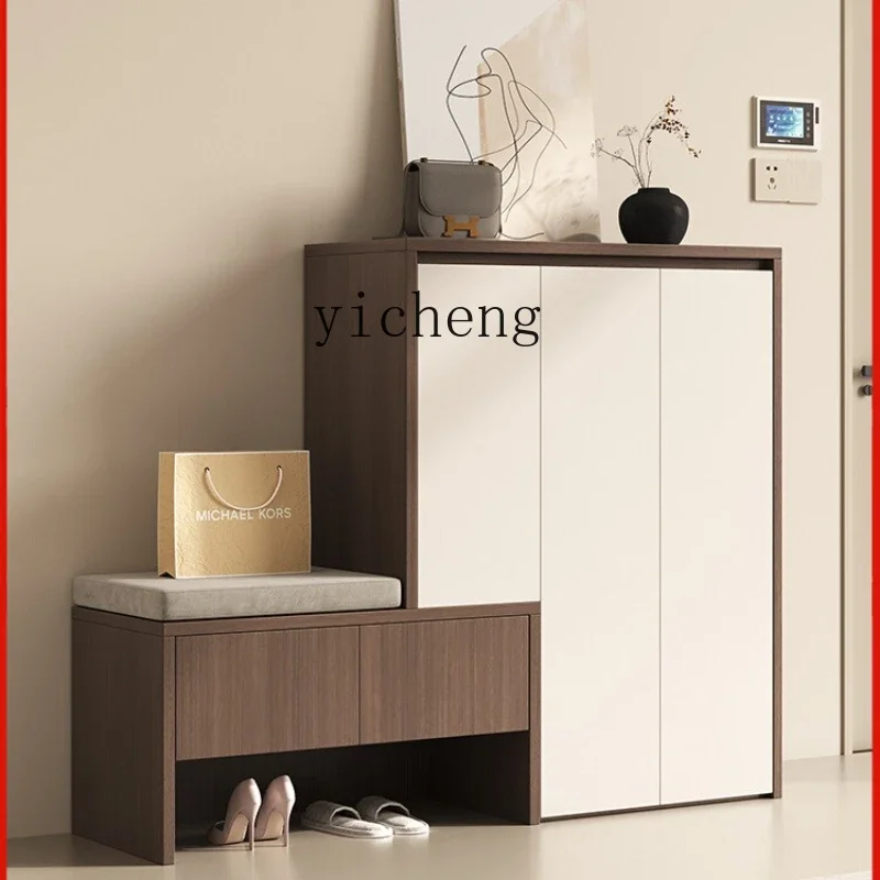 X5-18solid wood shoe cabinet, integrated seat and stool, entrance to the home, shoe change stool, dust-proof storage cabinet