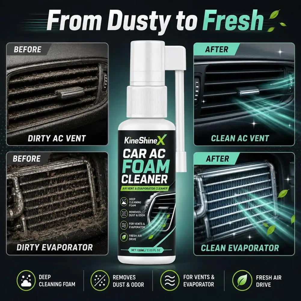 120ml Car AC Foam Cleaner with Extension Tube Portable Air Conditioner Vent Evaporator Dust Odor Remover Deep Cleaning Spray