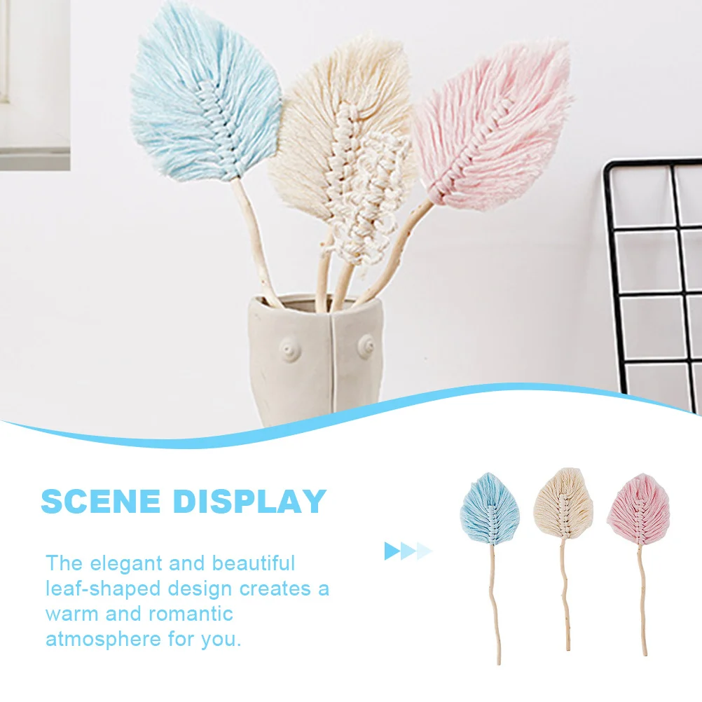 

3Pcs Cotton Rope Leaf Ornament Elegant Wood Weaving Decoration Home Wall Table Office Decor Modern Leaf-Shaped Cotton Rope