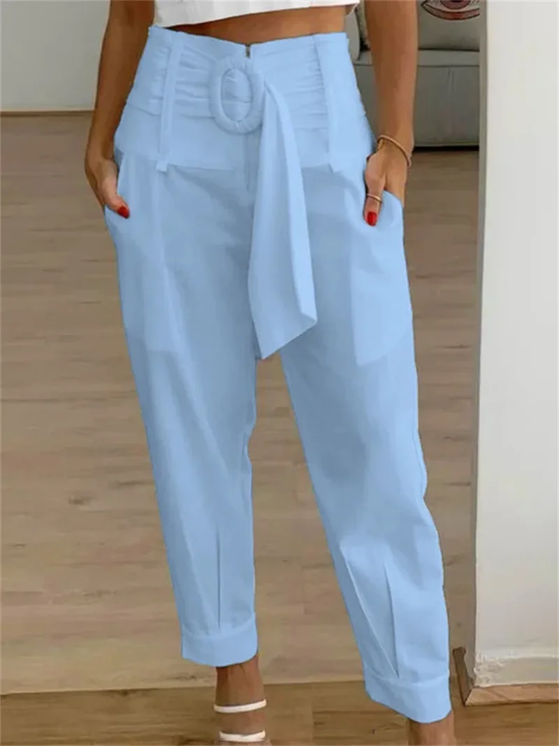 Pantalon court décontracté pour femmes, nouvelle collection été 2023, droit, fermeture éclair, taille haute, poches, mode polyvalente, couleur unie, tissu pour dames