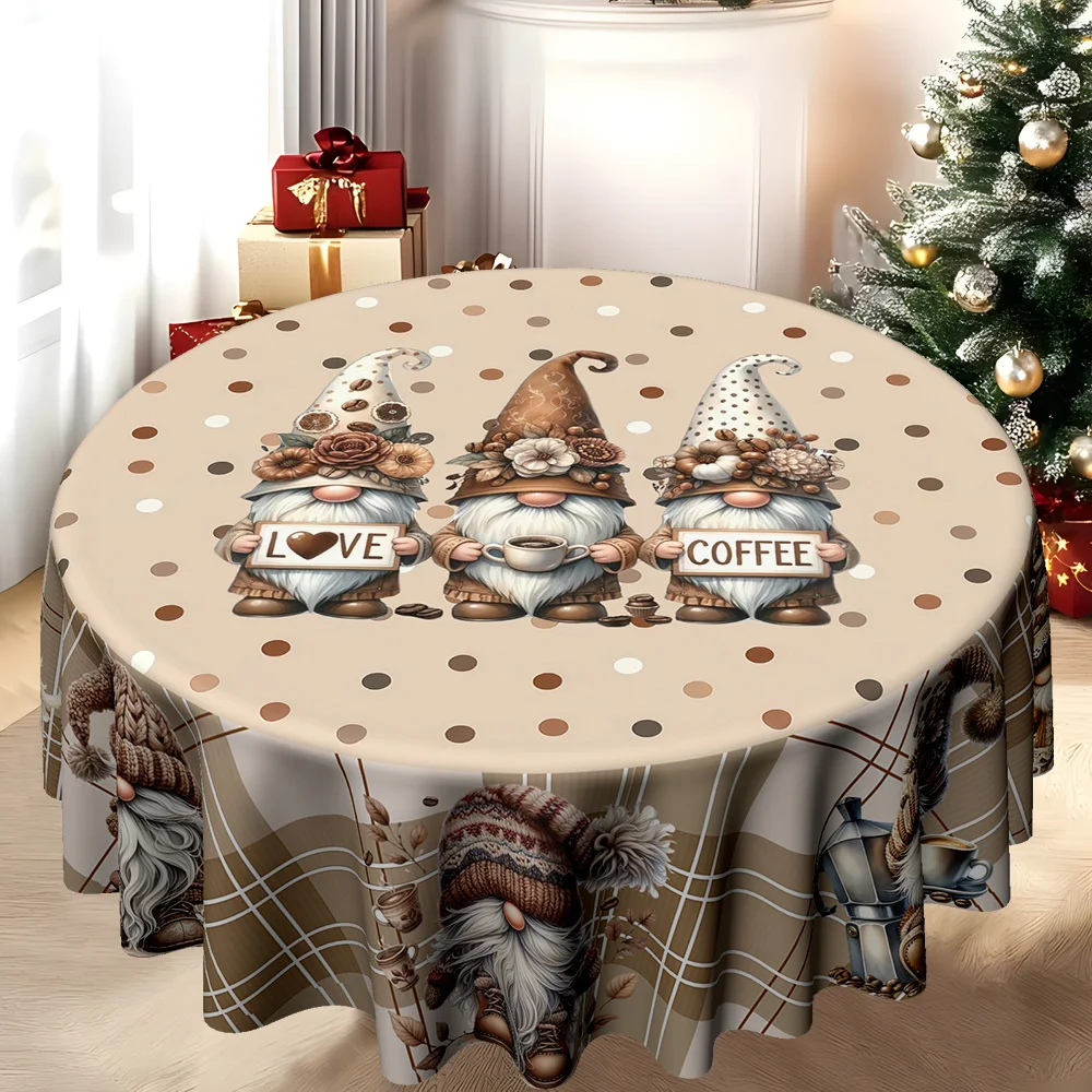 1pc Autumn/Winter Classic Check and Polka Dot Coffee Small Dwarf Print Kitchen/Dining Round Tableclothzyc