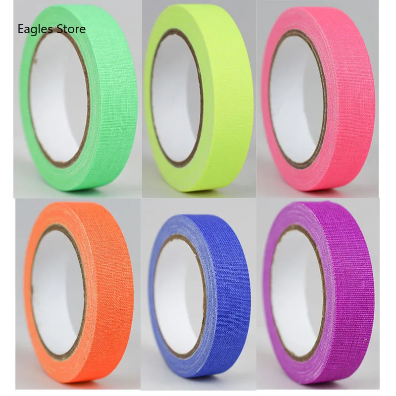 

5 Meters 6 Colors Neon Gaffer Party Tape UV Glow Cotton Wedding Halloween Decoration Fluorescent Rainbow Color Safety Warning