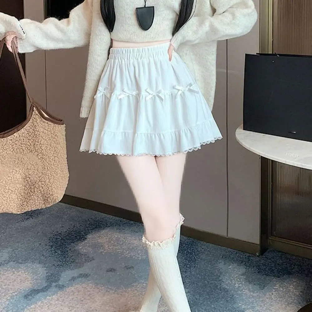 High Waist Girls Short Mini Skirt with Safety Pants Loose Bowknot A-line Skirt Cake Dress Ruffle Lace Pleated Mini Skirts Girls