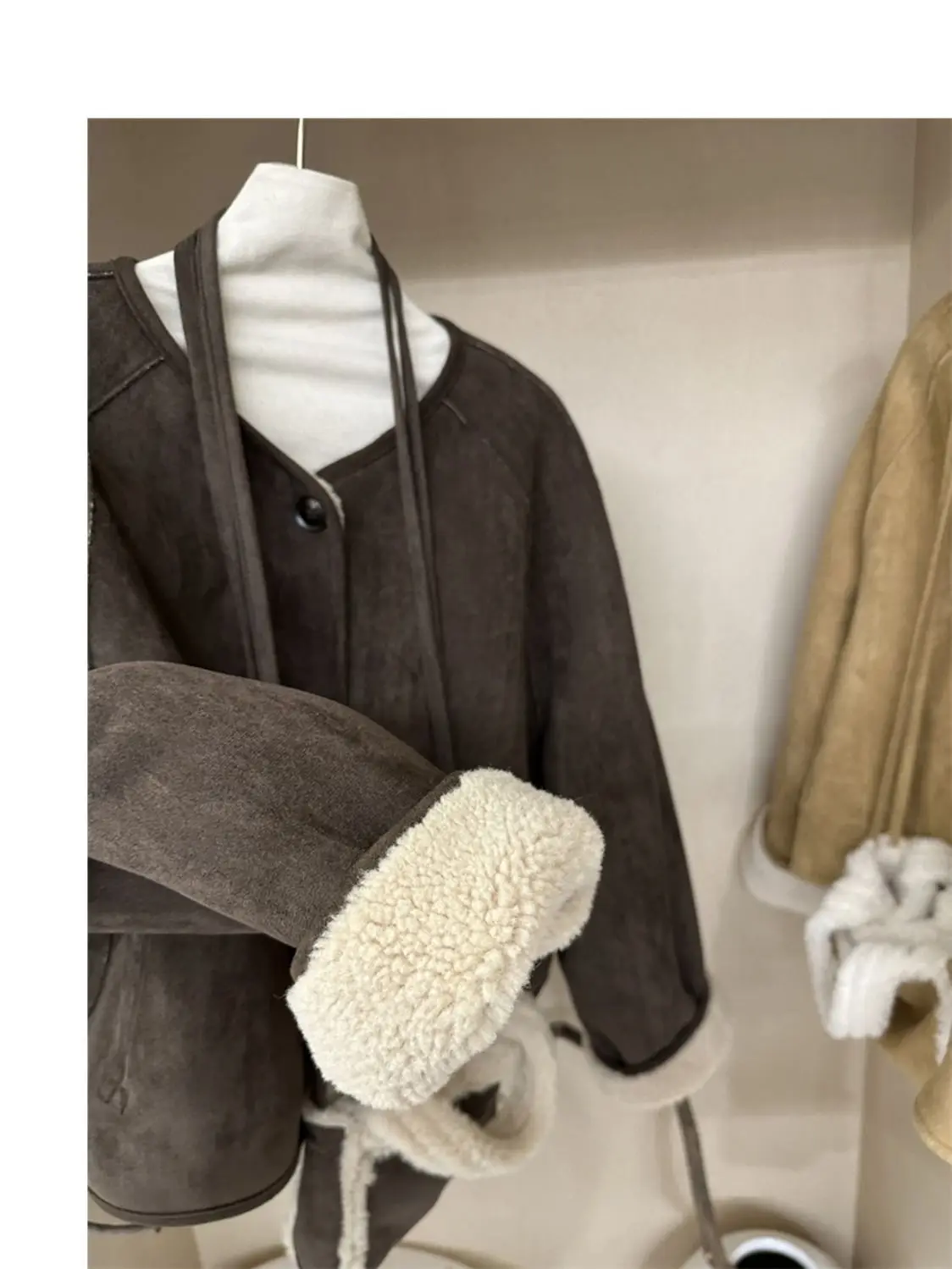 Women's Korean Faux Suede Short Coat Cotton-padded Thickened Warm Soft Jacket Top Overcoat Winter Preppy Office Commuter Outfits