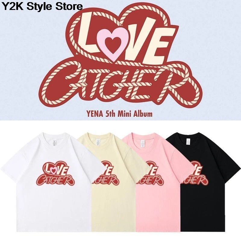 YENA Cotton T Shirt Album LOVE CATCHER Fashion Letter Print T-shirt Kpop Men Women High Quality Summer Short Sleeve Tee Tops