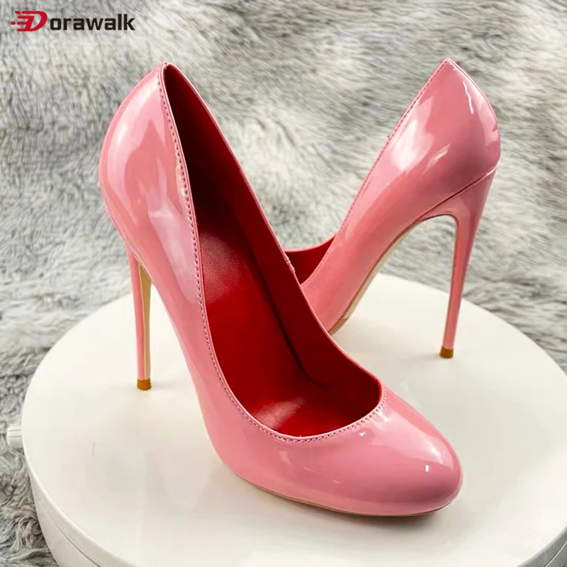 

12cm High Heels Cute Mary Jane Pink Red inside Patent Leather Stilettos Round toe Pumps Wedding Party Shoes Ladies Size33-46