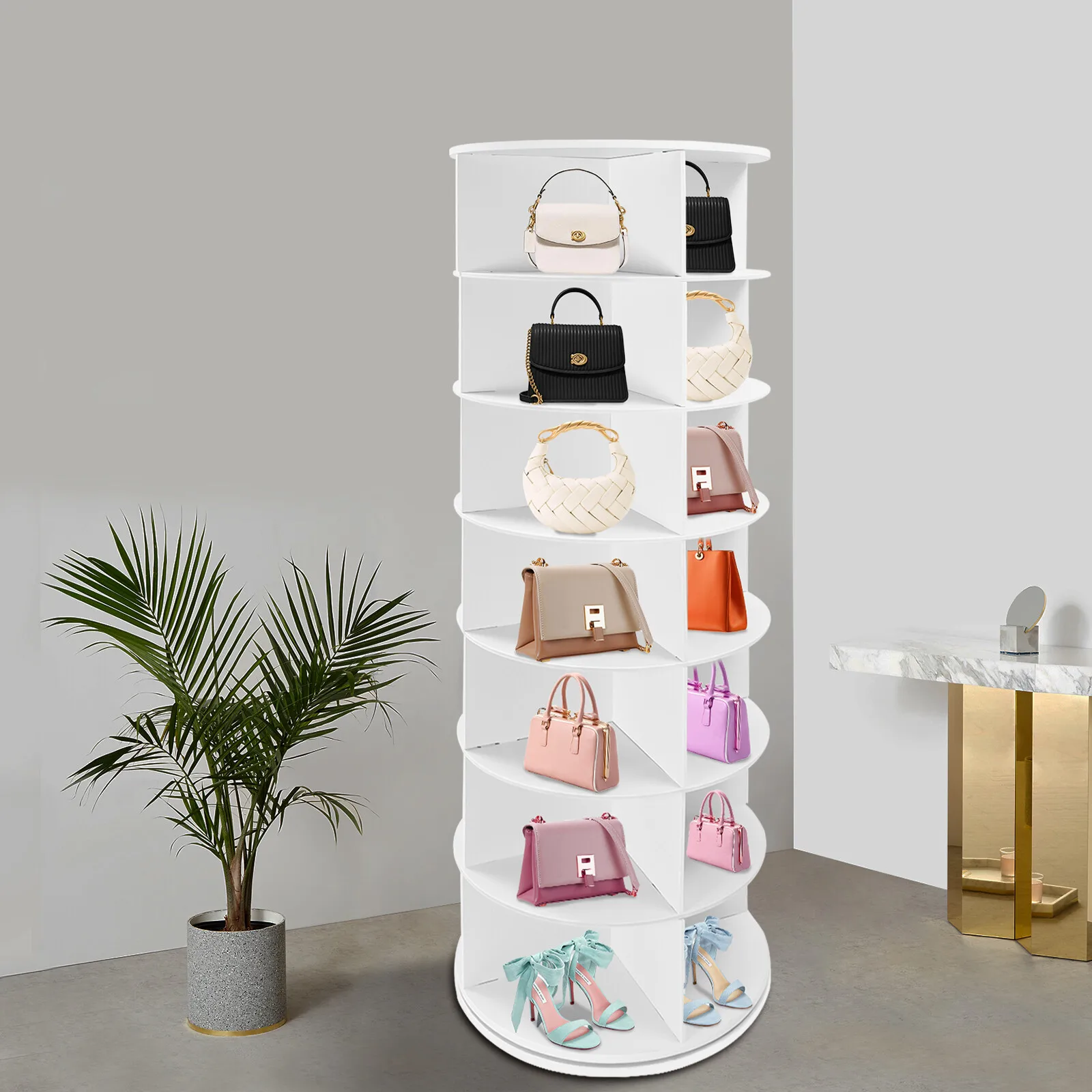 

Rotating Shoe Rack Tower 7 Tier Organizer, Revolving 360 White Shoe Rack Storage