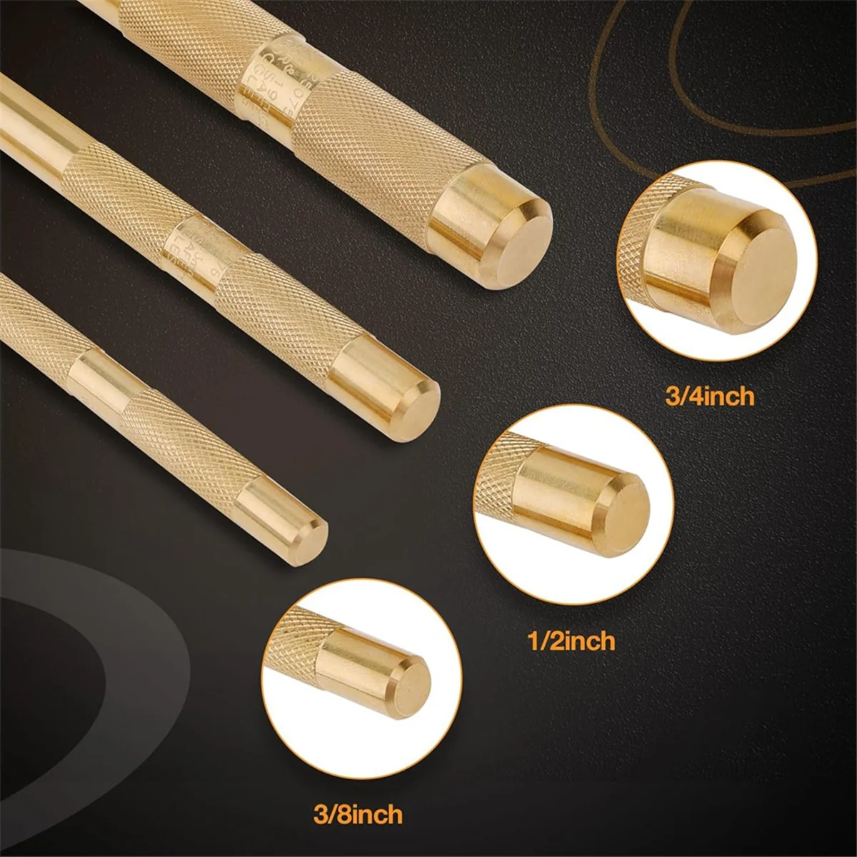 AT16 Brass Drift Punch Set, 25075 25076 25077 Brass Punches 3-Piece with 3/4 Inch, 1/2 Inch, 3/8 Inch