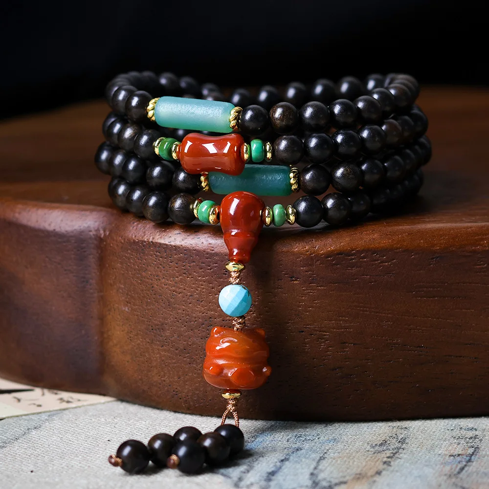 

2025 Autumn New Arrival: Multi-Ring Sandalwood Bead Bracelet - Original Chinese Lucky Cat Feng Shui Bracelet
