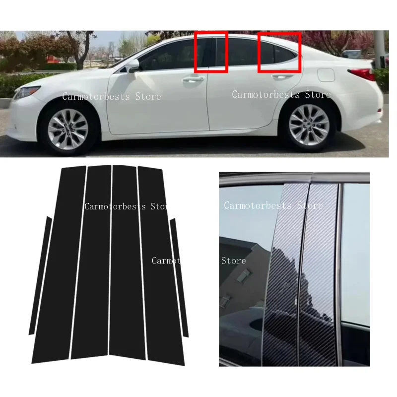 6PCS Gloss Black Pillar Posts Silver Carbon Fit For Lexus ES ES350 ES300H 2013-2017 Window Decor Door Side Mouliding Trim Cover